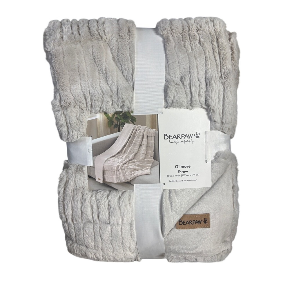 BearPaw Gilmore Faux Fur Plush Embossed Throw Blanket 50"x70" Stucco Fall NEW